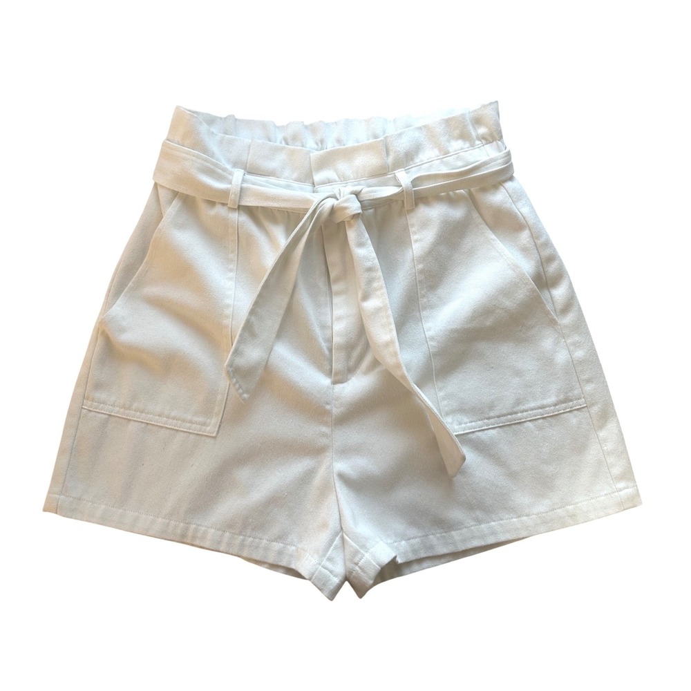 BB Dakota Steve Madden Shorts Women M White Paperbag Waist Coastal Quiet Luxury - Picture 2 of 9